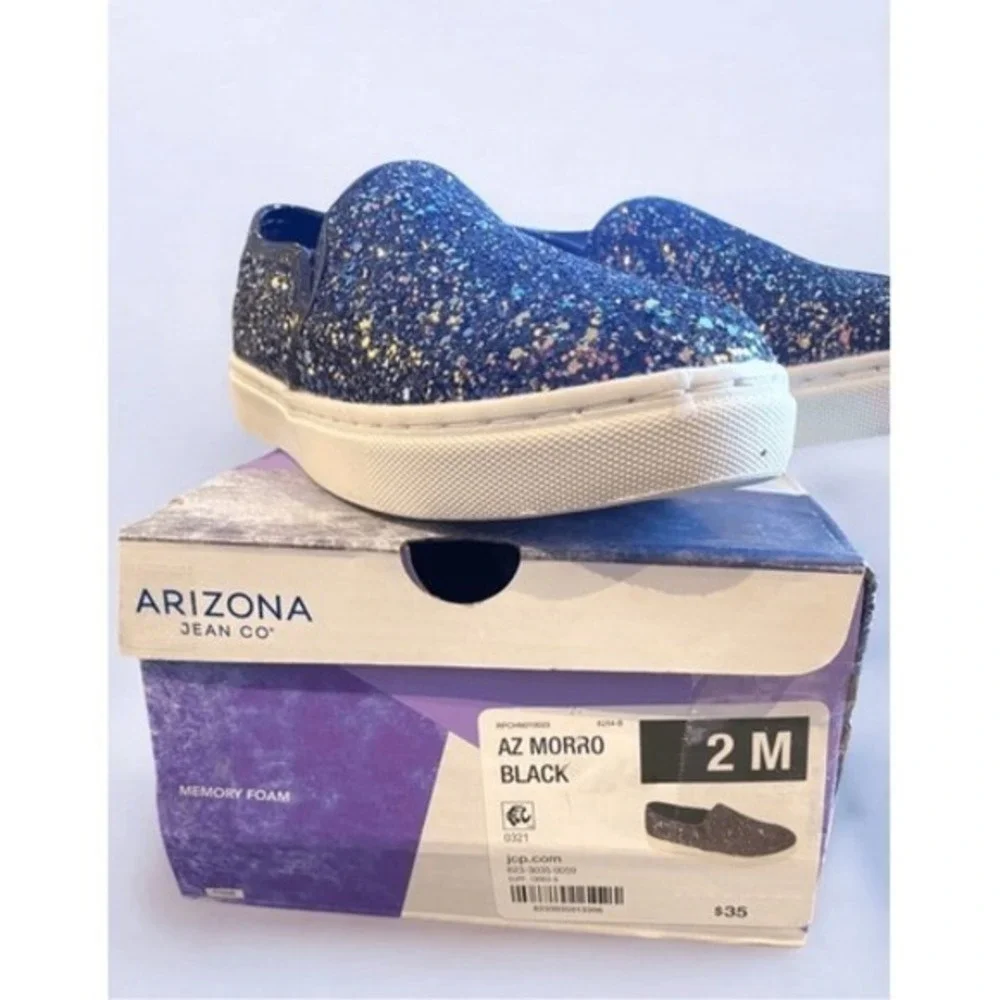 Arizona Jean Co Girls Glitter‎ Slip On Sneakers Shoes Size 2 M Black Memory Foam